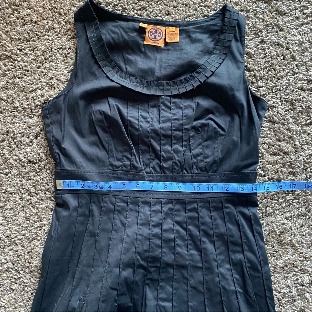 Tory Burch Black Black Sleeveless Pleated A Line Knee Length Cocktail Dress EUC